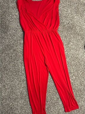 Express Red Sleeveless Wrap-Front Jumpsuit